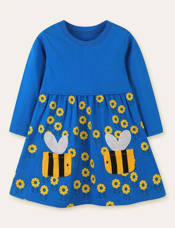 Bee Pocket Flower Printed Long Sleeve Dress - Mini Taylor